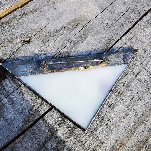 Artisan Created Fused Glass Triangular Brooch Pin - Picture 4 of 14